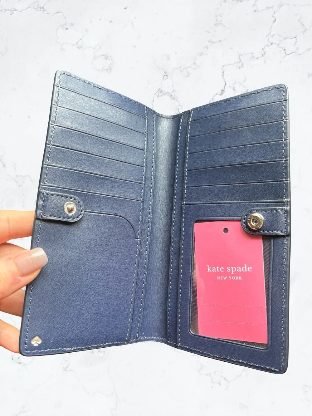 Kate Spade Cameron Two-Tone White & Navy Saffiano Wallet Bifold